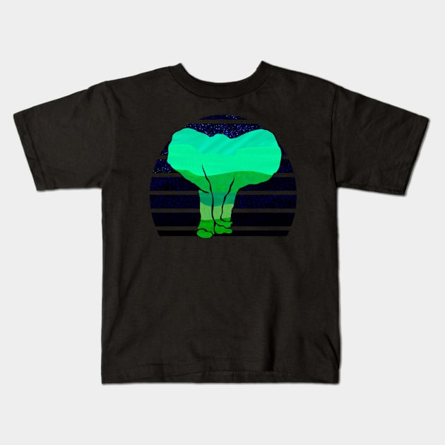 Elephant with green landscape and starry sky Kids T-Shirt by Littlelimehead